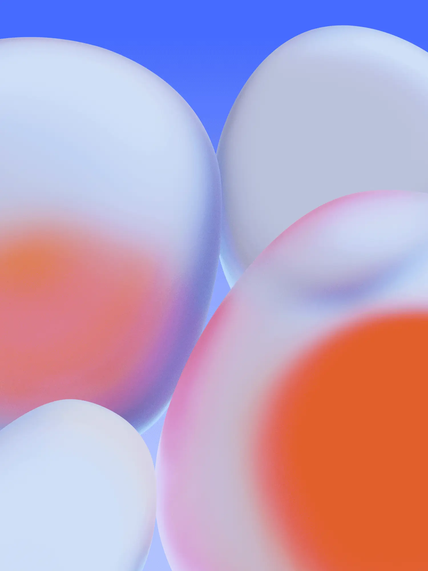 Abstract 3D shapes, bubbles in orange and blue.